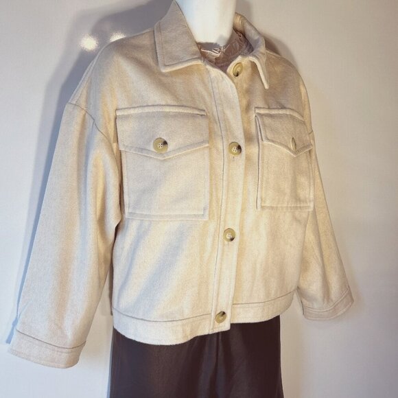Time & True Wool Blend SZM Cream Boxy Oversized Cropped  Utility Jacket Western - Picture 2 of 8